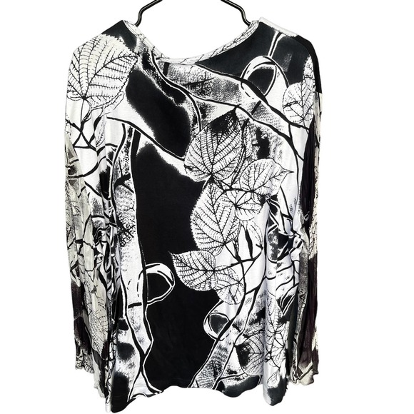 Fashque Blouse Womens Plus Size 2X XXL Black White Floral Sheer Sleeve Beaded - Picture 2 of 12